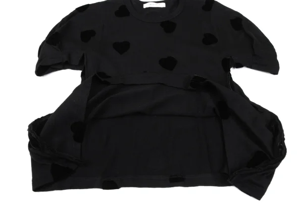 COMME des GARCONS Heart Flocked Print Side Cut Off Knit T Shirt K-166722_009
