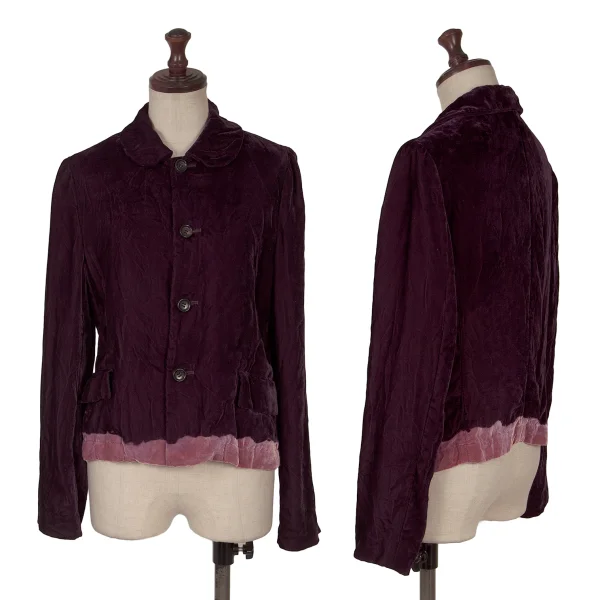 COMME des GARCONS Hem Bleached Velour Round Collar Jacket Bordeaux,Pink XS K-166729_001