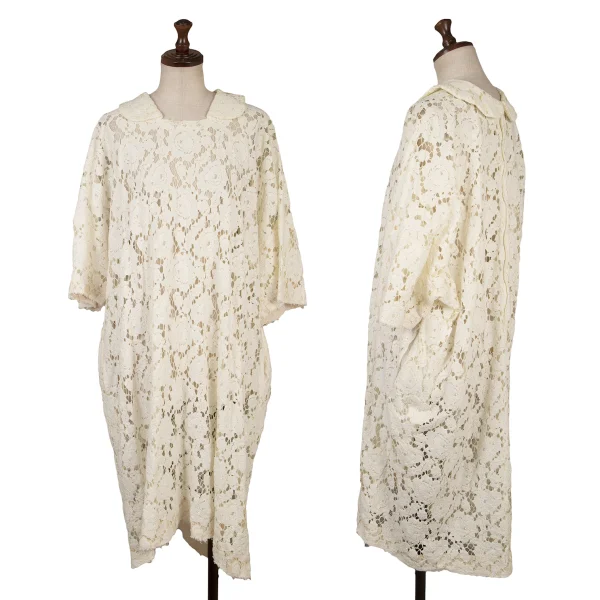 COMME des GARCONS Floral Lace Off-shoulder Short Sleeve Dress White XS K-166731_001