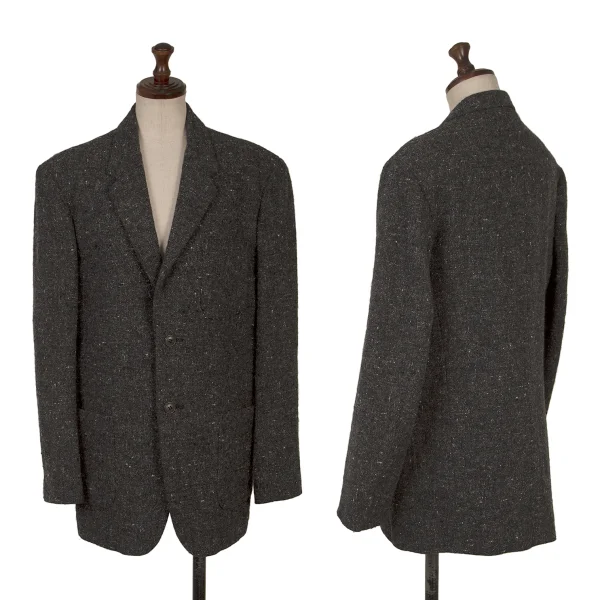 Y's Wool Nylon Tweed Tailored Jacket Grey,Black S-M K-166750_001