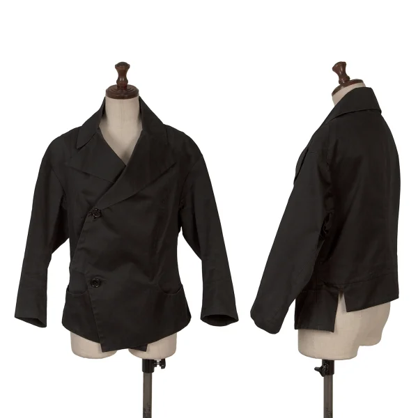 Yohji Yamamoto FEMME Cotton Peak Lapel Double Jacket Black 2 K-166754_001