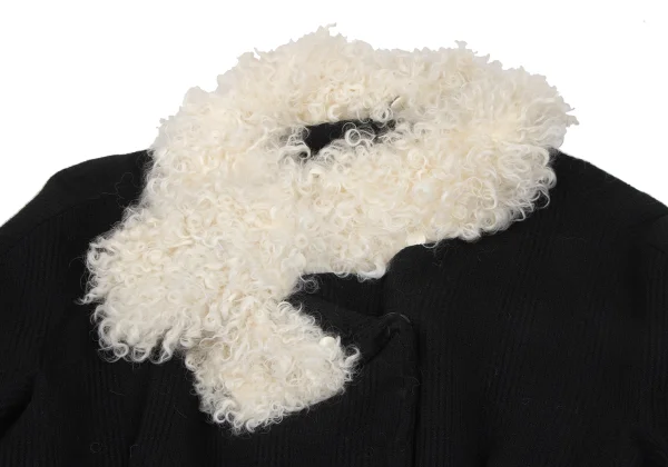 ヨウジヤマモトファムYohji Yamamoto FEMME ウール混シャギー着脱チェック織りニットジャケット 黒オフS K-166759_004