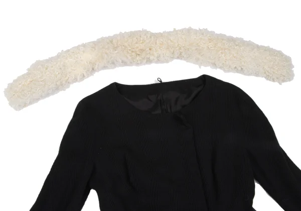 ヨウジヤマモトファムYohji Yamamoto FEMME ウール混シャギー着脱チェック織りニットジャケット 黒オフS K-166759_006