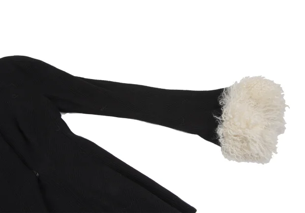 ヨウジヤマモトファムYohji Yamamoto FEMME ウール混シャギー着脱チェック織りニットジャケット 黒オフS K-166759_007