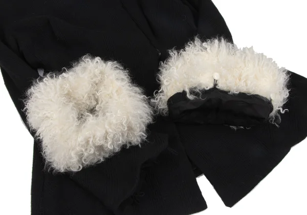 ヨウジヤマモトファムYohji Yamamoto FEMME ウール混シャギー着脱チェック織りニットジャケット 黒オフS K-166759_008