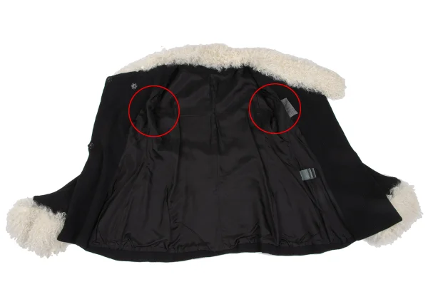 ヨウジヤマモトファムYohji Yamamoto FEMME ウール混シャギー着脱チェック織りニットジャケット 黒オフS K-166759_013