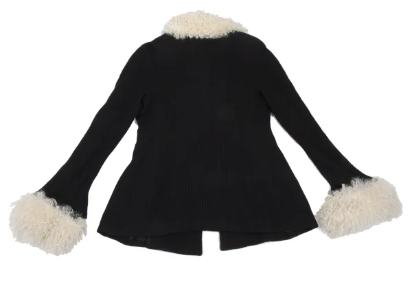 ヨウジヤマモトファムYohji Yamamoto FEMME ウール混シャギー着脱チェック織りニットジャケット 黒オフS K-166759_016