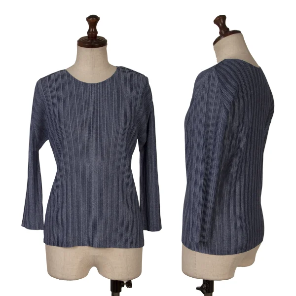 PLEATS PLEASE 3/4 Sleeve Pleated T-shirt Navy 3 K-166790_001