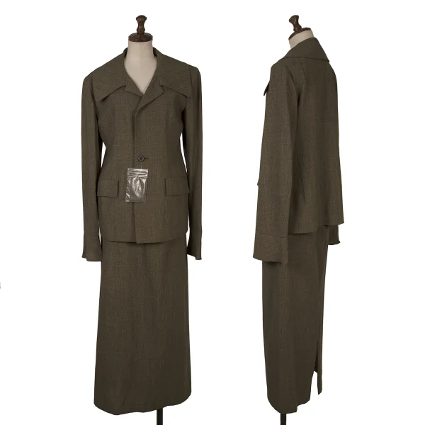 Y's Wool Big Lapel Jacket & Skirt Charcoal S-M K-166803_001