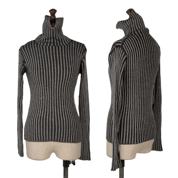 Y's Wool Blend Turtleneck Ribbed Knit Sweater Black S-M K-166811_001