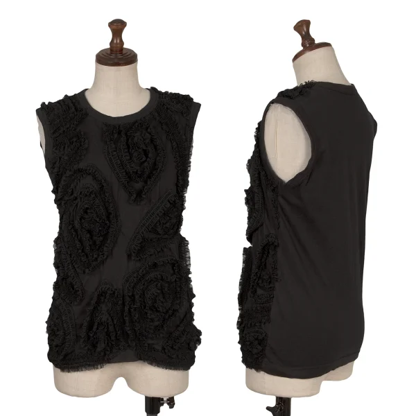 COMME des GARCONS Mesh Gather Patch Sleeveless Top Black S-M K-166832_001
