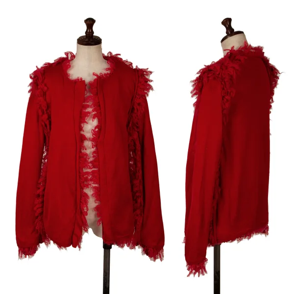 コムデギャルソンCOMME des GARCONS シャギートリムボタンレスニットカーディガン 赤S