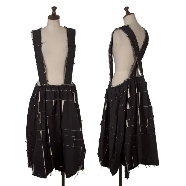 コムデギャルソンCOMME des GARCONS ウール裁ち切りブロックパッチ吊りスカート 紺S