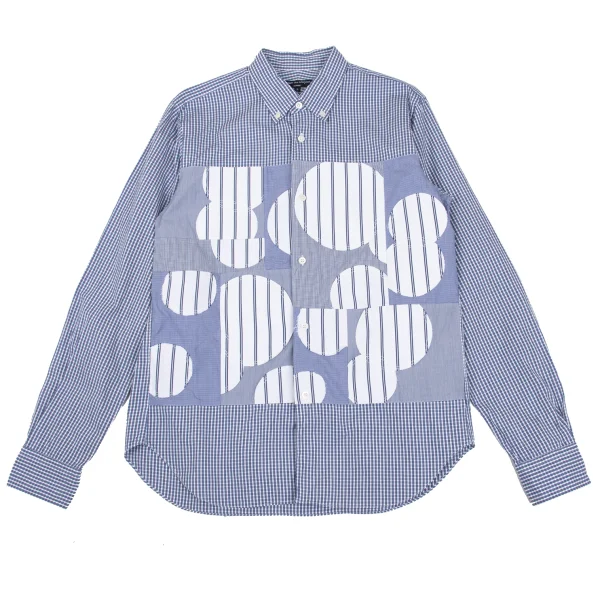 COMME des GARCONS HOMME Front Dot Patch Check Long-sleeve Button Down Shirt Blue,White L K-166863_001