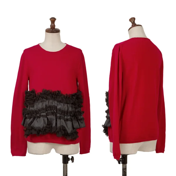COMME des GARCONS Hem Frilled Wool Knit Sweater Red,Black S K-166888_001