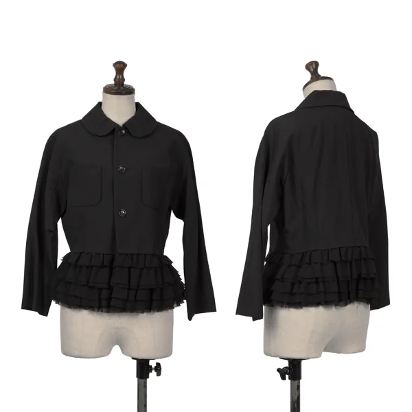 COMME des GARCONS Wool Hem Frill Raglan Round Collar Jacket Black SS K-166891_001