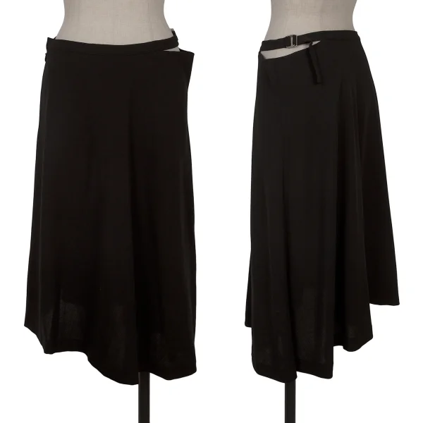 Yohji Yamamoto NOIR Wool Side Belt Asymmetrical Skirt Black 3 K-166910_001