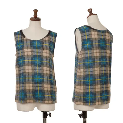 sunao kuwahara Taped Neck Check Sleeveless Top