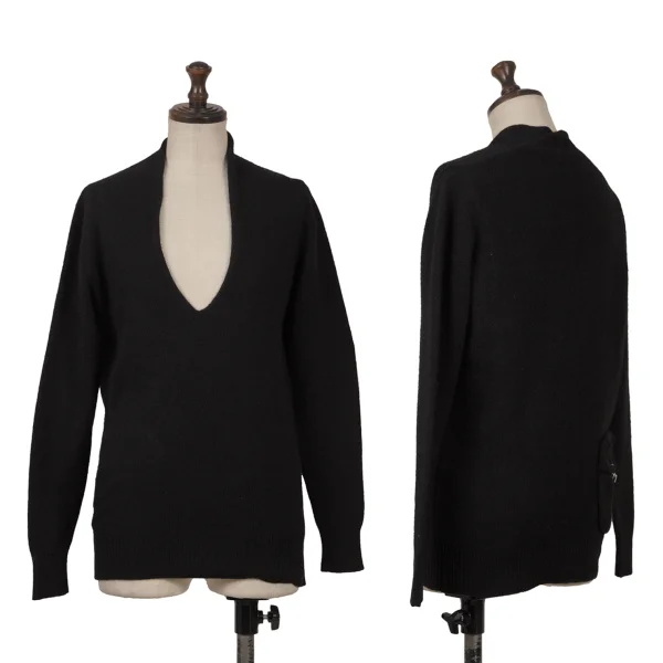 sunao kuwahara Floral- Lined Wool V-neck Knit Sweater Black M K-166913_001