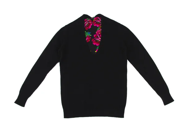 sunao kuwahara Floral- Lined Wool V-neck Knit Sweater K-166913_002