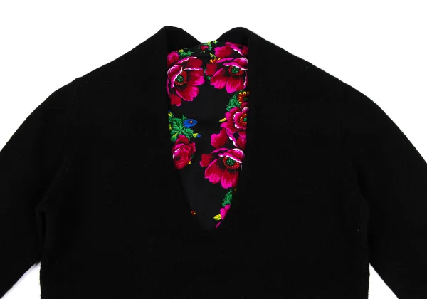 sunao kuwahara Floral- Lined Wool V-neck Knit Sweater K-166913_003