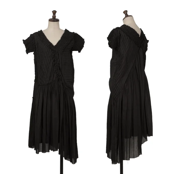 スナオクワハラsunao kuwahara ギャザータックデザインVネックワンピース 黒M