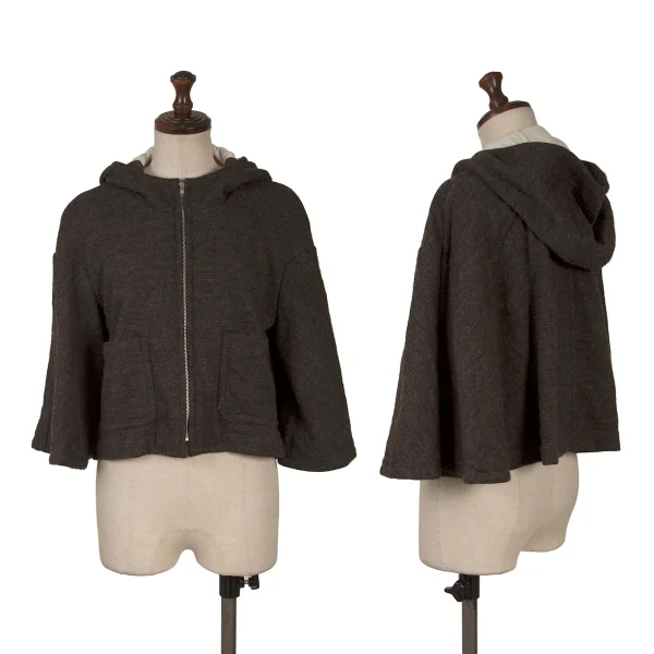 トリココムデギャルソンtricot COMME des GARCONS フレアスリーブウールニットショートジップジャケット 茶S位