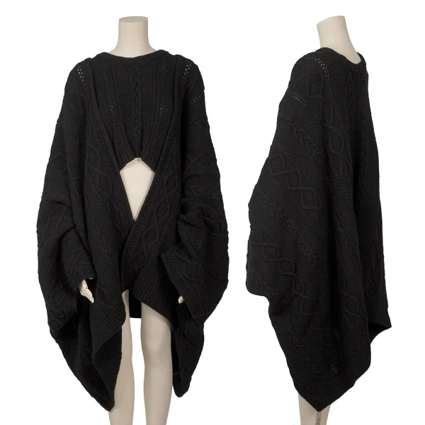 RISMAT by Y's Wool Cable Knit Poncho Black 2 K-166997_001