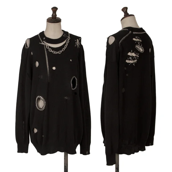 JUNYA WATANABE Chain Embellished Crash Knit Sweater Black S K-167006_001