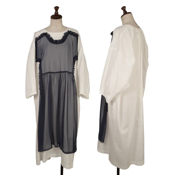 COMME des GARCONS GIRL Front Mesh Dress Pasted Shirt Dress White,Navy S K-167010_001