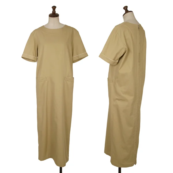 Y's Cotton Chino Back Double Zip Short Sleeve Dress Beige 3 K-167012_001