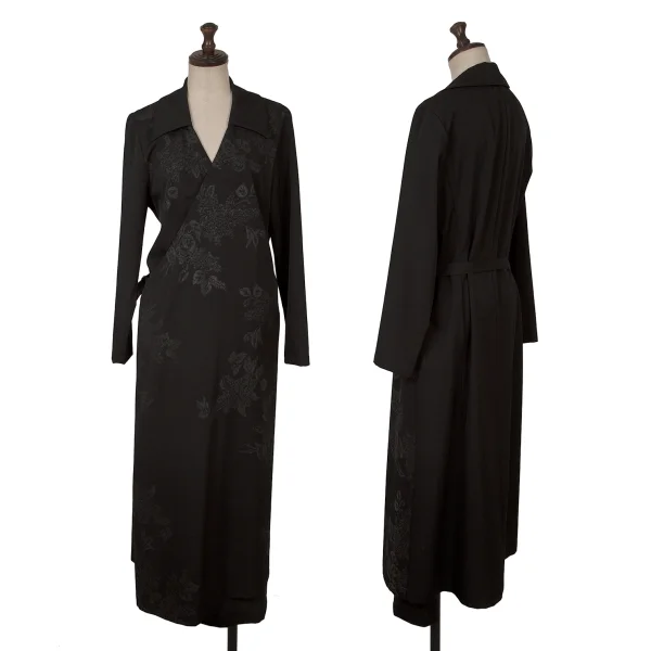 tricot COMME des GARCONS Wool Gabardine Botanical Print Belted Dres Black S-M K-167015_001