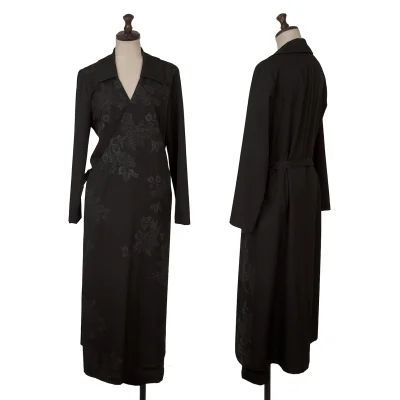 tricot COMME des GARCONS Wool Gabardine Botanical Print Belted Dres