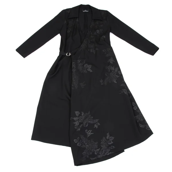 tricot COMME des GARCONS Wool Gabardine Botanical Print Belted Dres K-167015_002