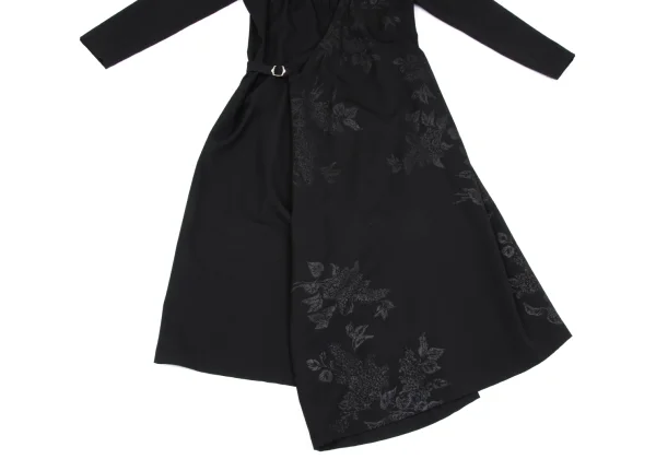 tricot COMME des GARCONS Wool Gabardine Botanical Print Belted Dres K-167015_008