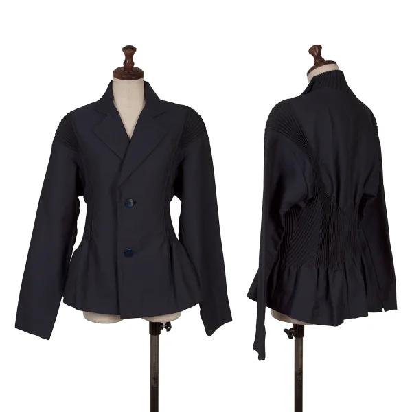 ISSEY MIYAKE 3D Steam Pleated Switching Stripe Jacket Navy S-M K-167018_001