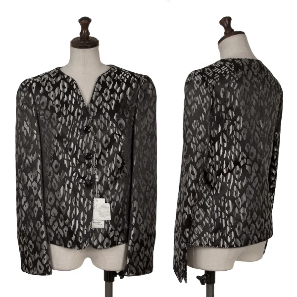 ARMANI COLLEZIONI Striped Leopard Jacquard Collarless Jacket Black,Silver 40 K-167022_001