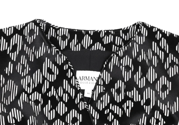 ARMANI COLLEZIONI Striped Leopard Jacquard Collarless Jacket K-167022_003