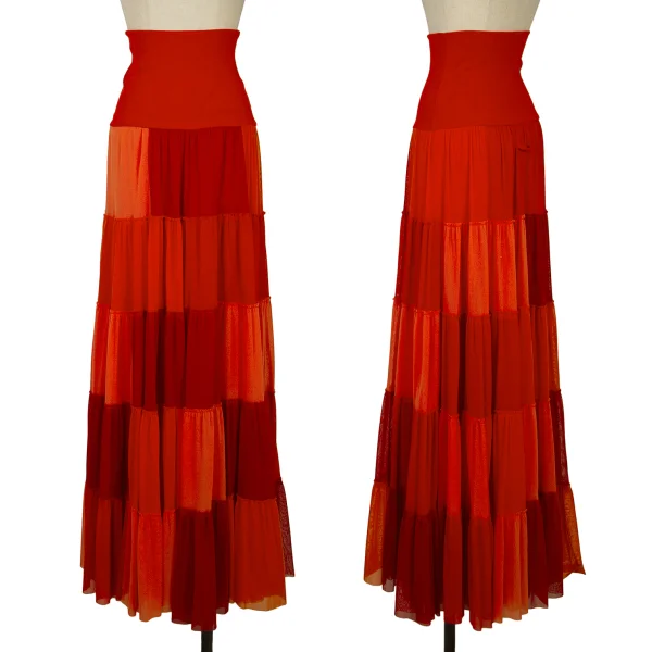 Jean Paul GAULTIER SOLEIL Panel Switching Gathered High Waist Skirt Red M K-167033_001