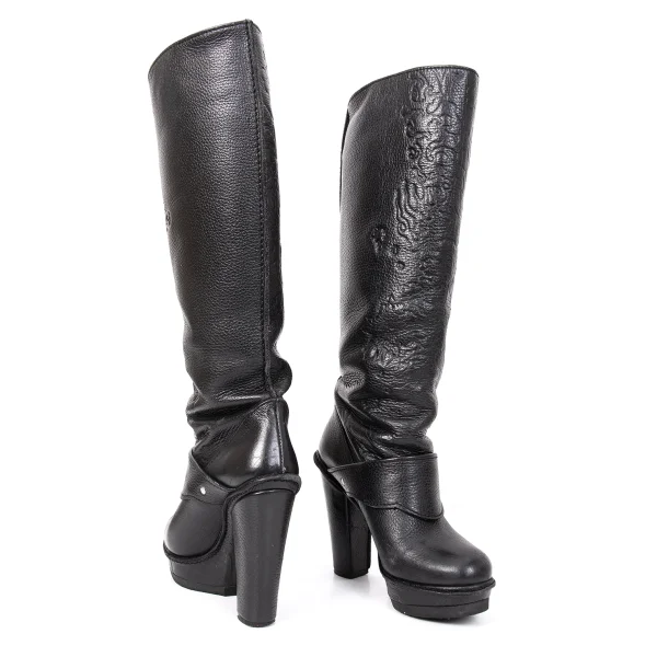 Jean Paul GAULTIER Dragon Emboss Leather Long Boots Black 37 K-167034_001