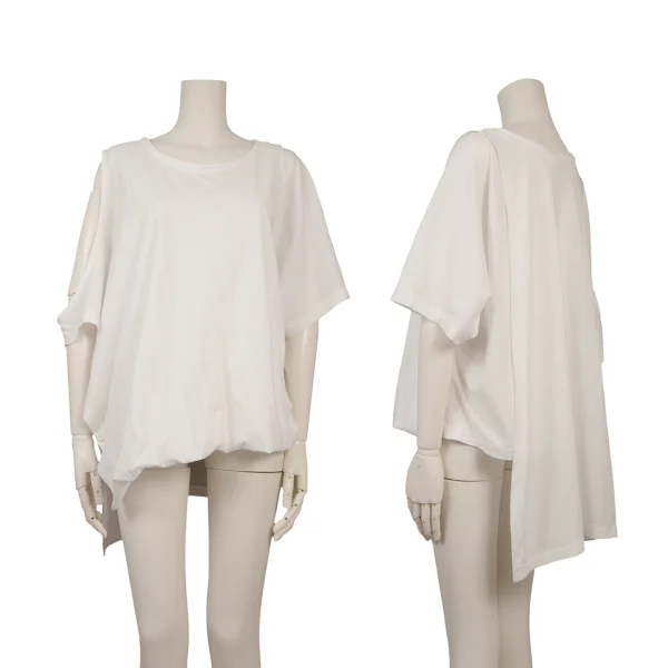 ISSEY MIYAKE Cotton Asymmetry Design Top White 2 K-167046_001