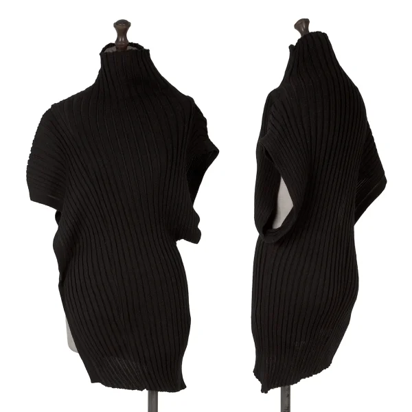 ISSEY MIYAKE Wool Rib Asymmetry Design Knit Vest Black 2 K-167051_001
