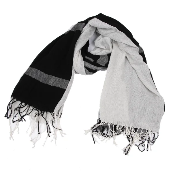 ISSEY MIYAKE Silk Striped Weave Fringe Stole Black,Grey,White  K-167057_001