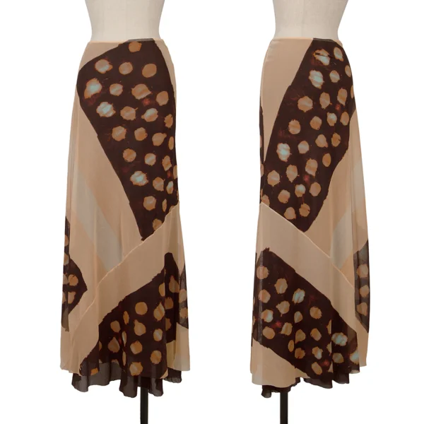Jean Paul GAULTIER MAILLE FEMME Dot Abstract Printed Mesh Skirt Brown,Beige M K-167068_001