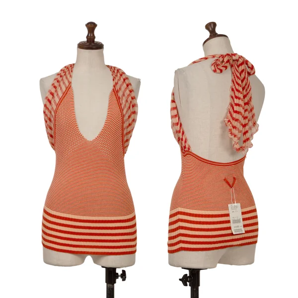Jean Paul GAULTIER MAILLE FEMME Stripe Halter Neck Top Orange M K-167069_001