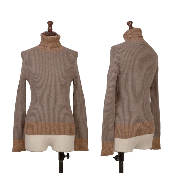 Jean Paul GAULTIER Wool Lame Turtleneck Rib Knit Mocha 40 K-167073_001