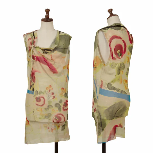 Jean Paul GAULTIER FEMME Floral Watercolor Printed Mesh Sleeveless Tunic Light Green 40 K-167080_001