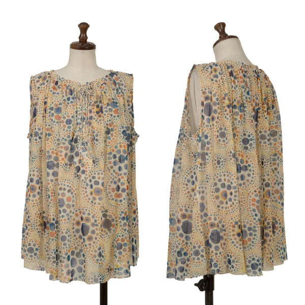 Jean Paul GAULTIER FEMME Dot Print Lace-up Mesh Sleeveless Blouse Multi-Color 40 K-167083_001
