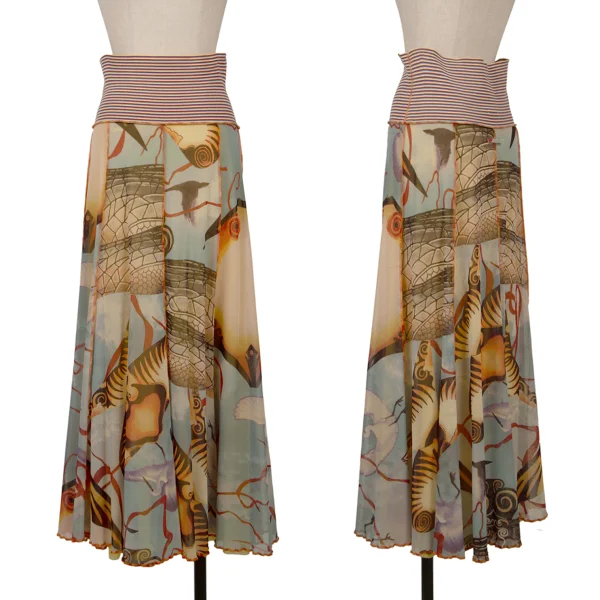 Jean Paul GAULTIER FEMME Kite Print Mesh Skirt Multi-Color 40 K-167085_001