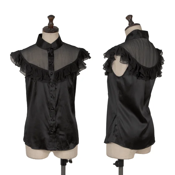 DIANE VON FURSTENBERG See-through Switching Frill Blouse Black 4 K-167092_001